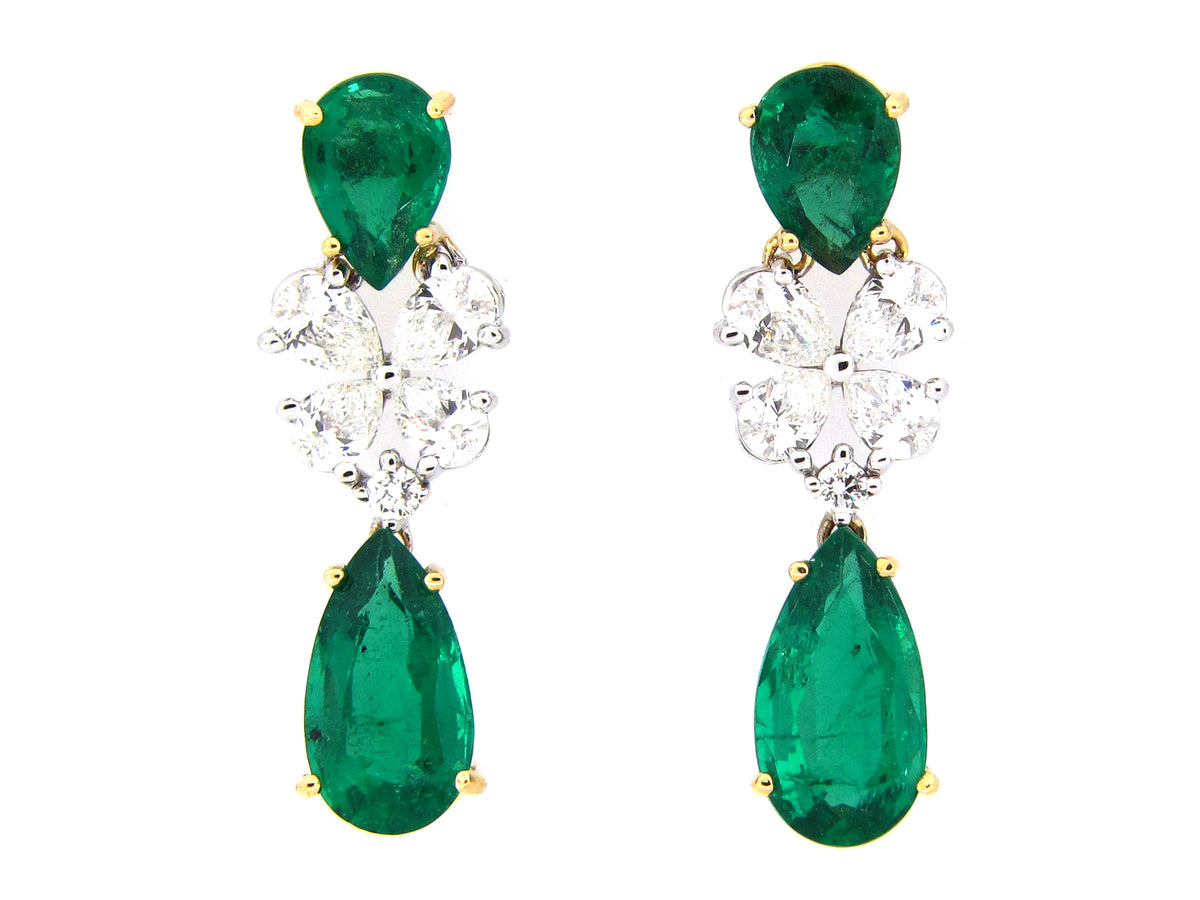 EMERALD & DIAMOND EARRING, 18KT (O)