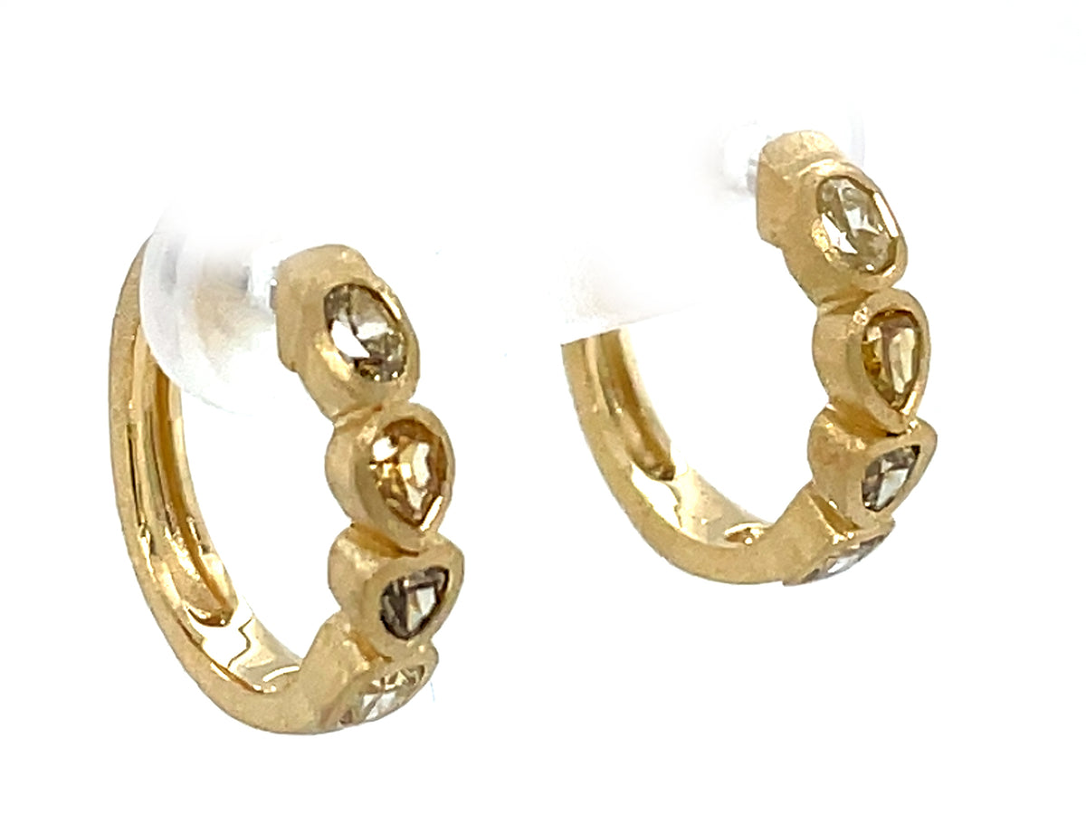 Fancy Shape Color Diamond Bezel Hoop Earring, Satin Finish