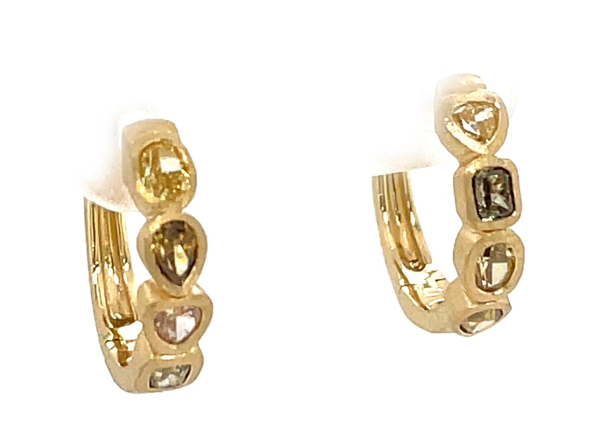 Fancy Shape Color Diamond Bezel Hoop Earring, Satin Finish