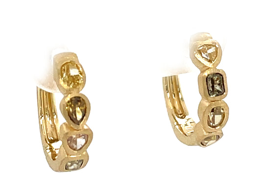 Fancy Shape Color Diamond Bezel Hoop Earring, Satin Finish