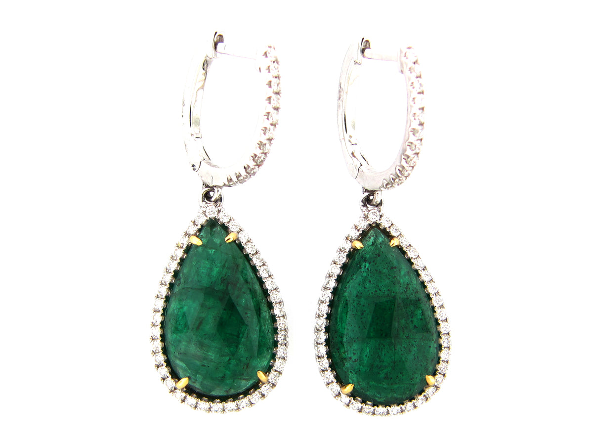 ROSE CUT EMERALD & DIAMOND EARRING, 18KT (O)