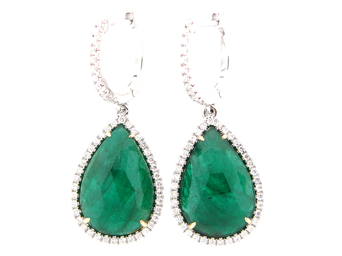 ROSE CUT EMERALD & DIAMOND EARRING, 18KT (O)