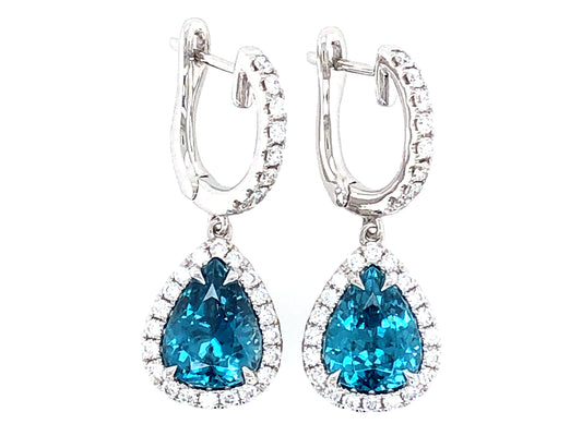 BLUE ZIRCON & DIAMOND EARRING, 18KW (H)