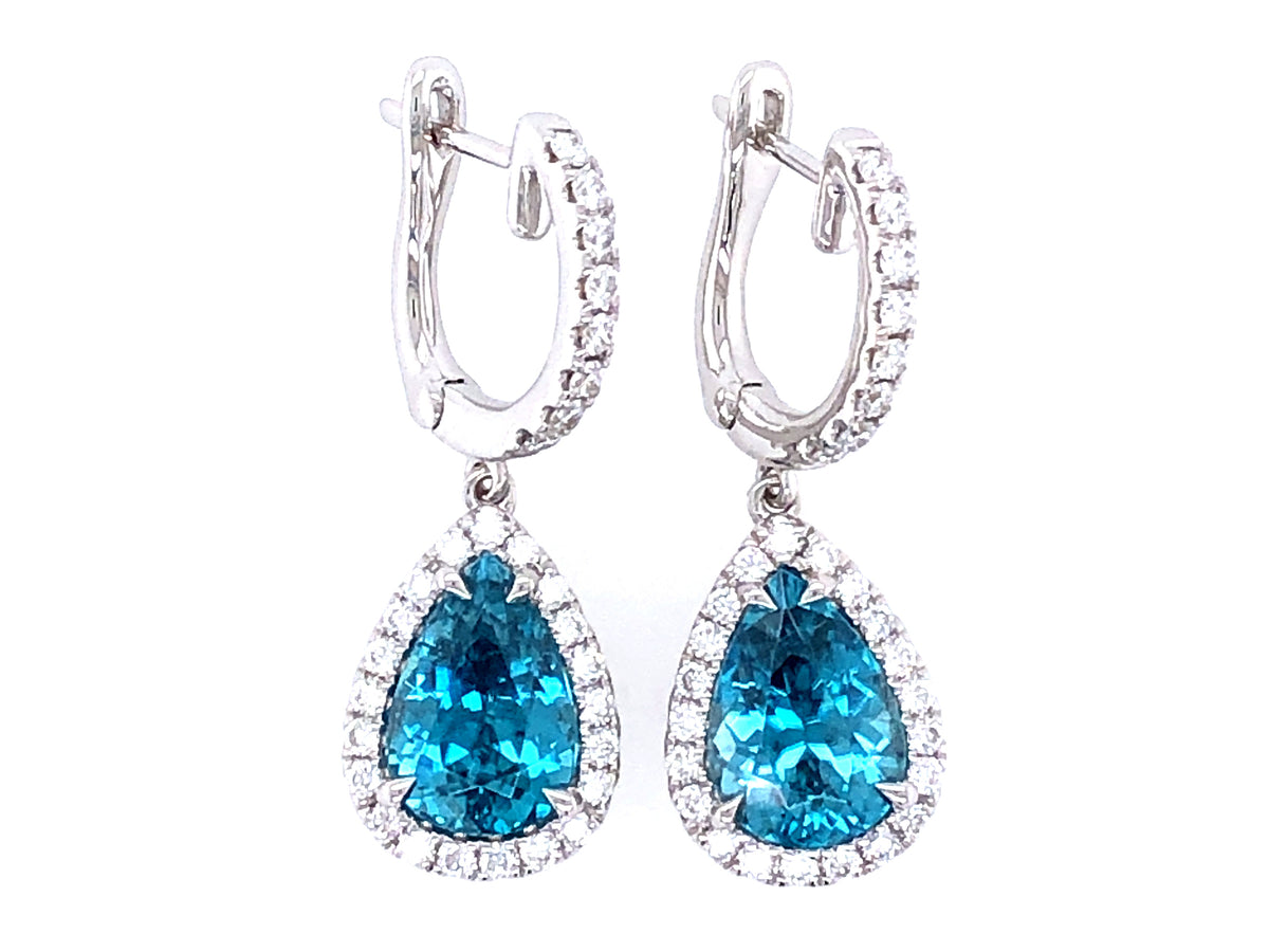 BLUE ZIRCON & DIAMOND EARRING, 18KW (H)