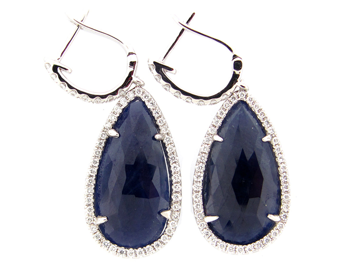 ROSE CUT SAPPHIRE & DIAMOND EARRING, 18KW (N/R)