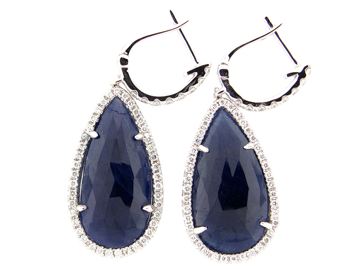ROSE CUT SAPPHIRE & DIAMOND EARRING, 18KW (N/R)