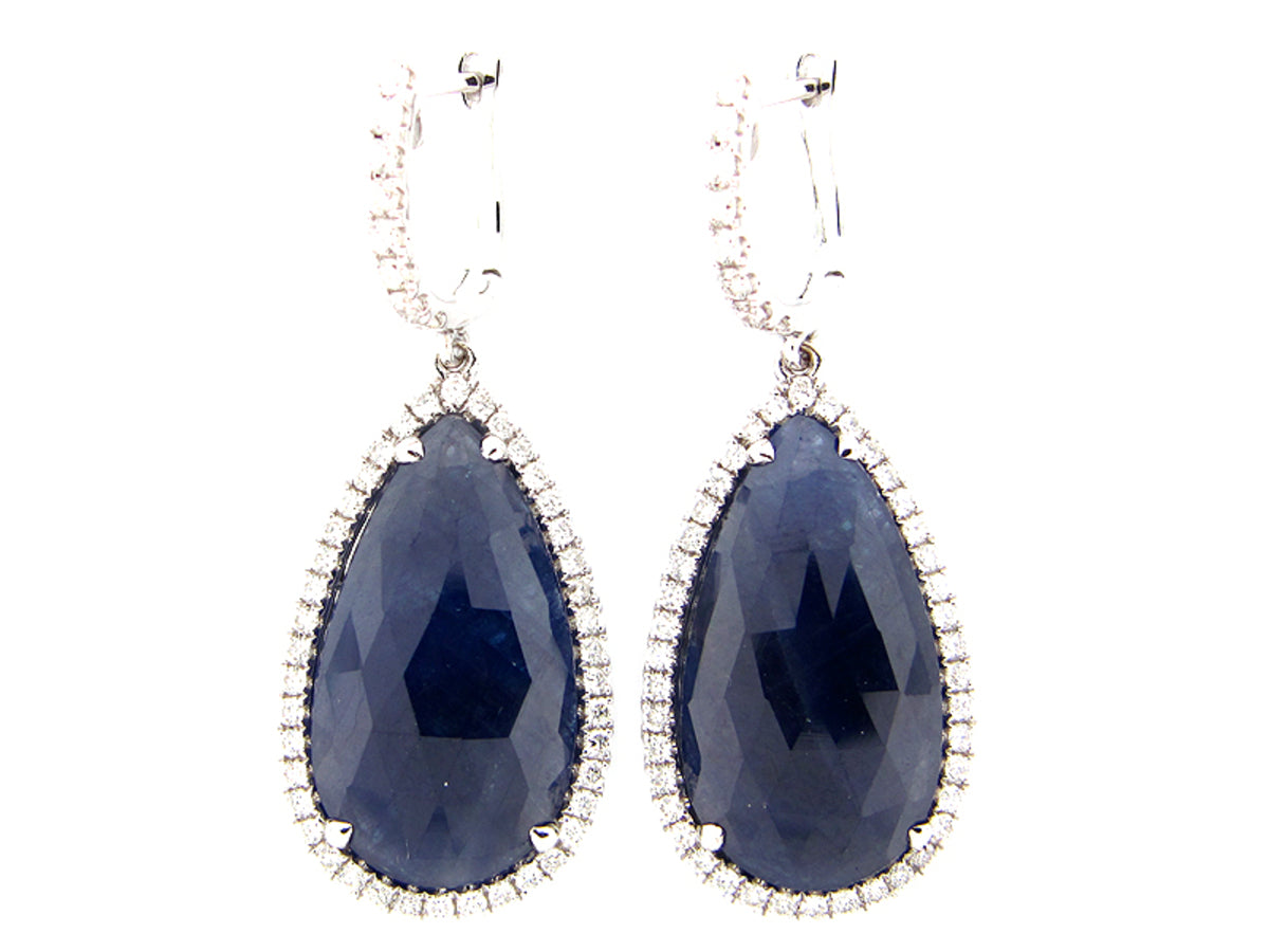 ROSE CUT SAPPHIRE & DIAMOND EARRING, 18KW (N)