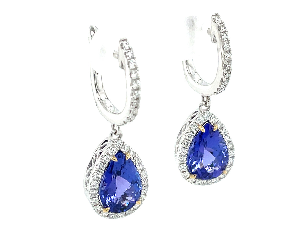 TANZANITE PEARS & DIAMOND DANGLE EARRING