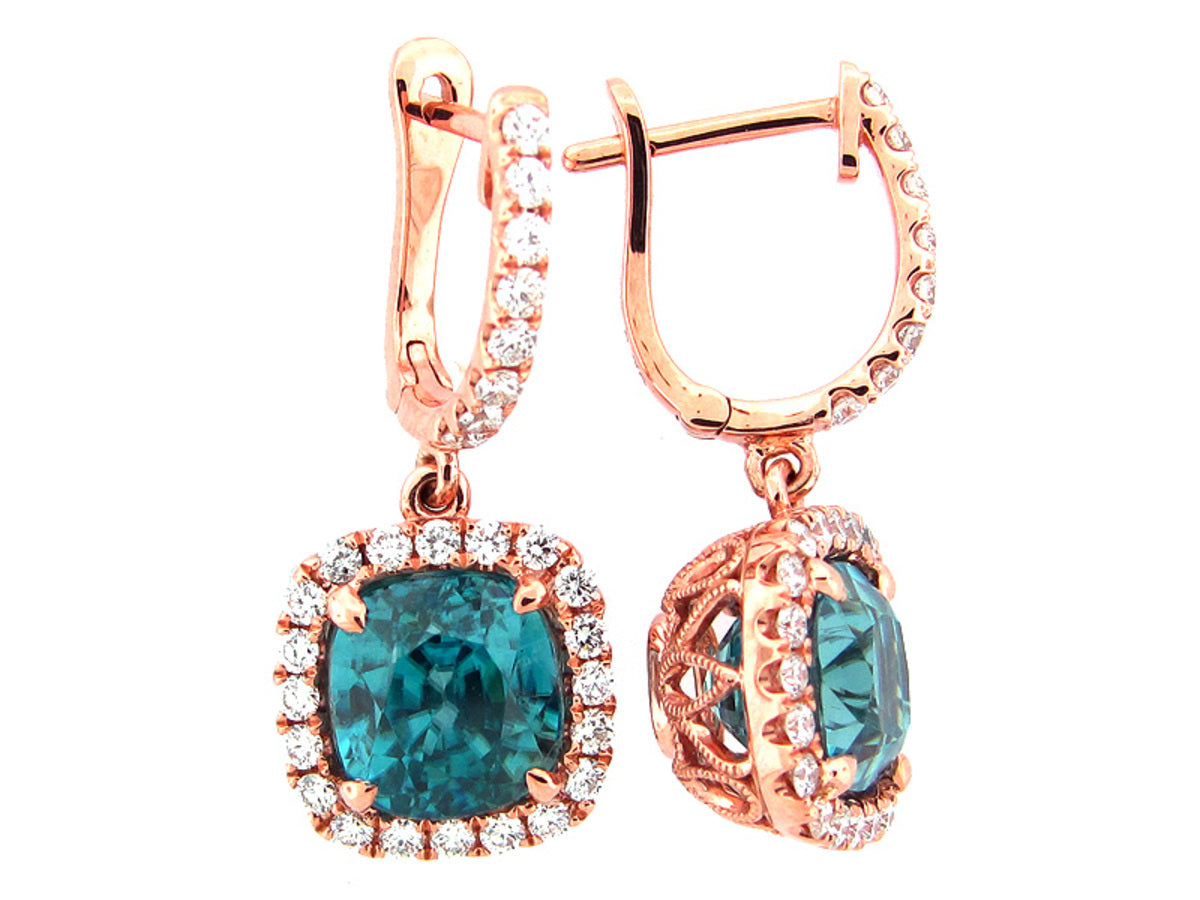 BLUE ZIRCON & DIAMOND EARRING, 18KR (H)