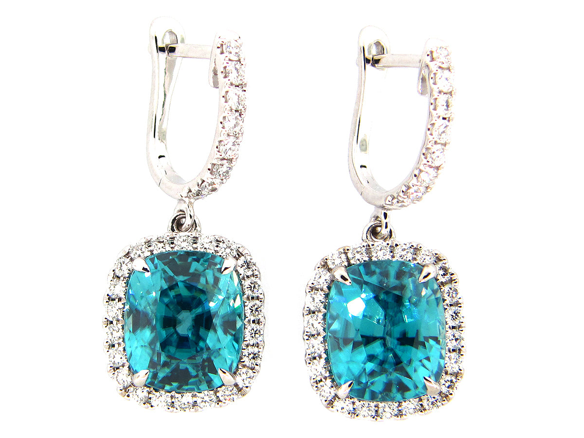 BLUE ZIRCON & DIAMOND EARRING, 18KW (H)