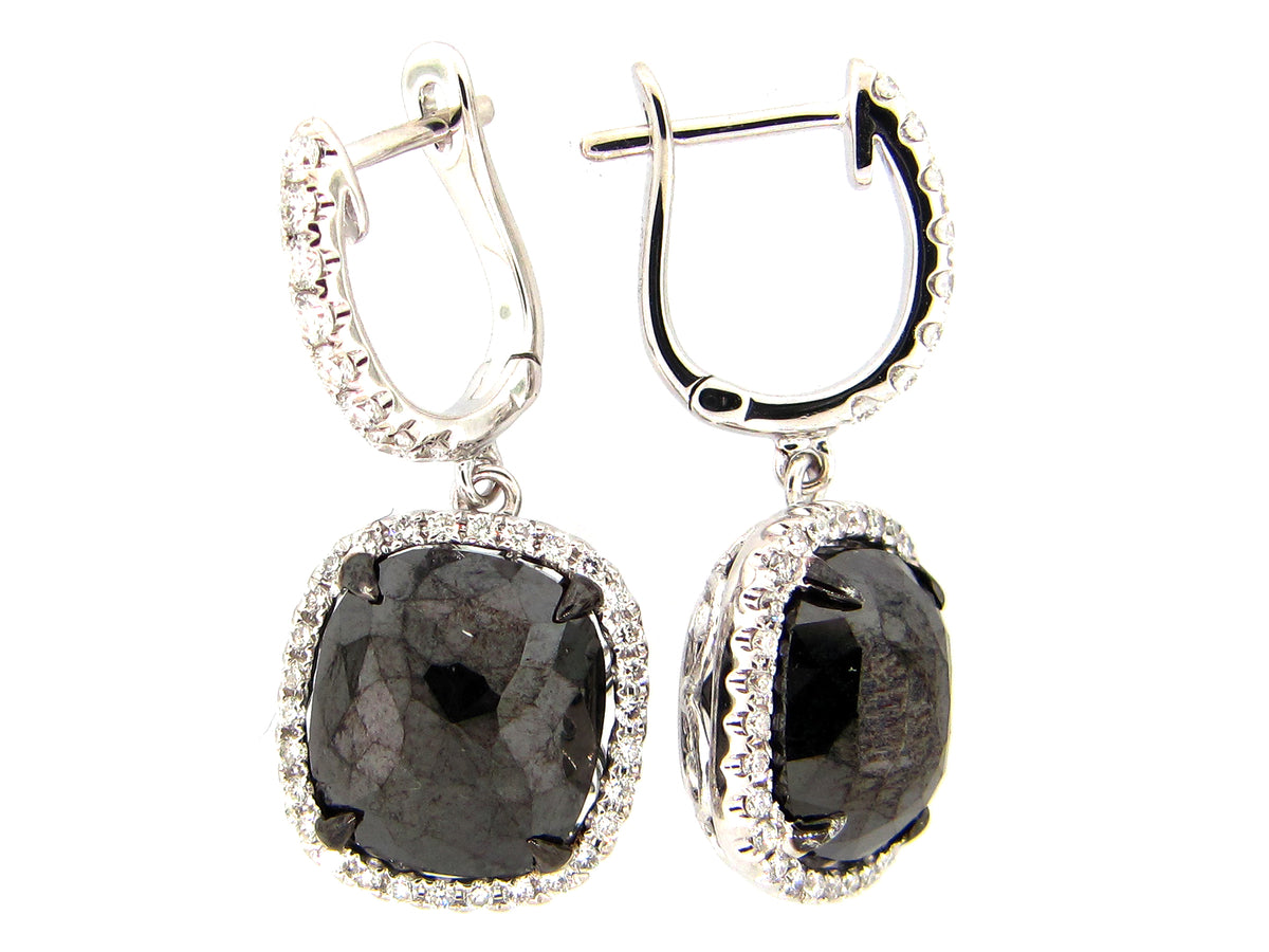 ROSE CUT BLACK & WHITE DIAMOND EARRING, 18KW (R)