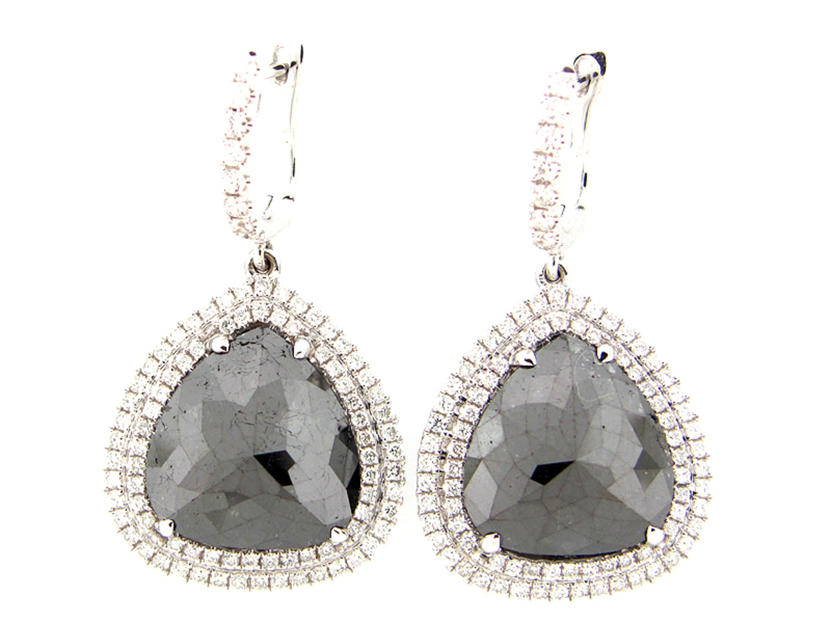 ROSE ROUGH CUT BLACK & WHITE DIAMOND EARRING, 18KW (R)