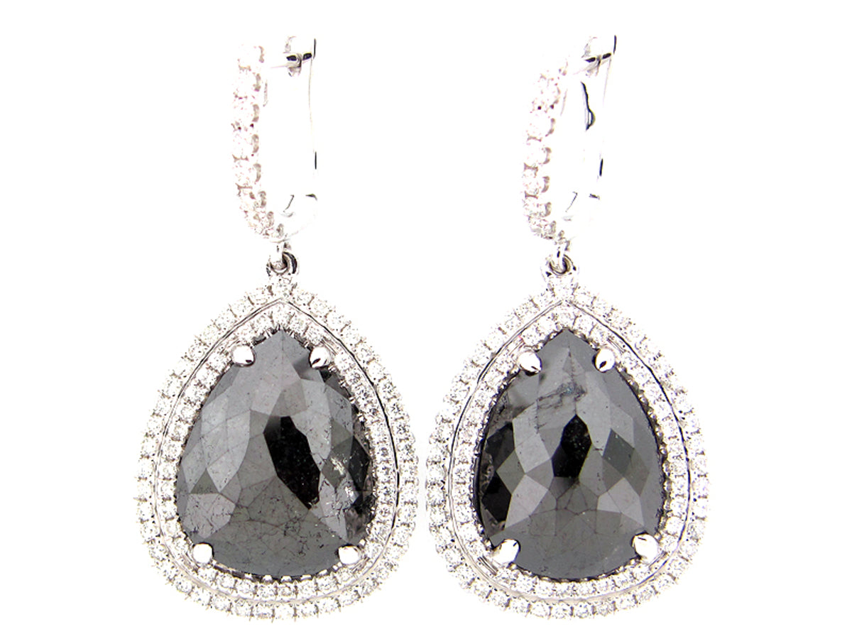 ROSE ROUGH CUT BLACK & WHITE DIAMOND EARRING, 18KW (R)