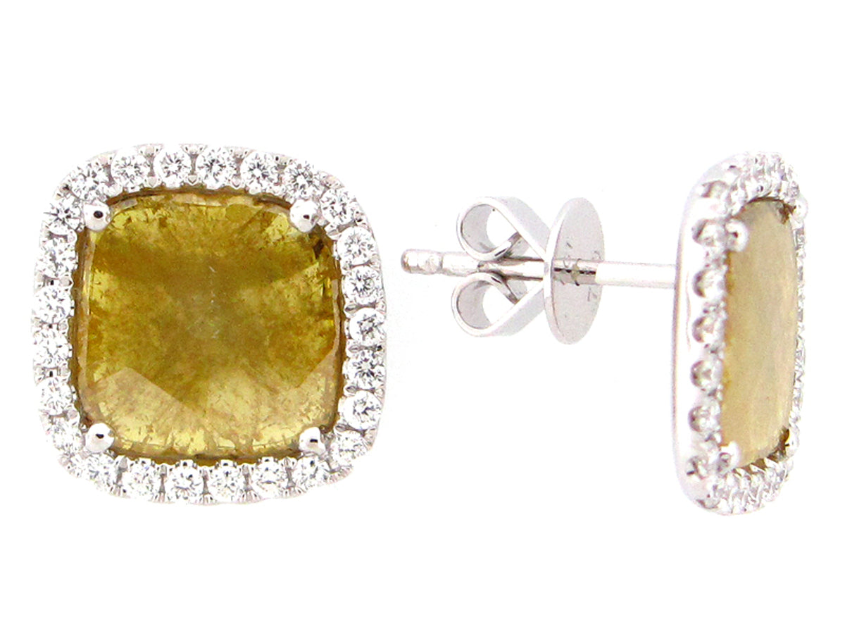 ROSE CUT YELLOW SLICE DIAMOND EARRING, 18KW (N)