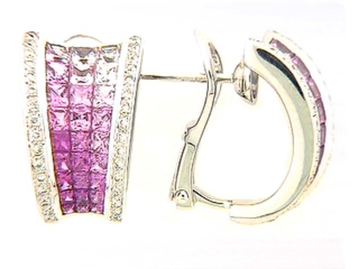 PINK SAPPHIRE & DIAMOND EARRING, 18KW (E), C=3.63