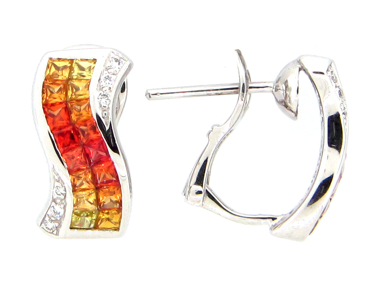 ORANGE SAPPHIRE & DIAMOND EARRING, 18KW (H/U)
