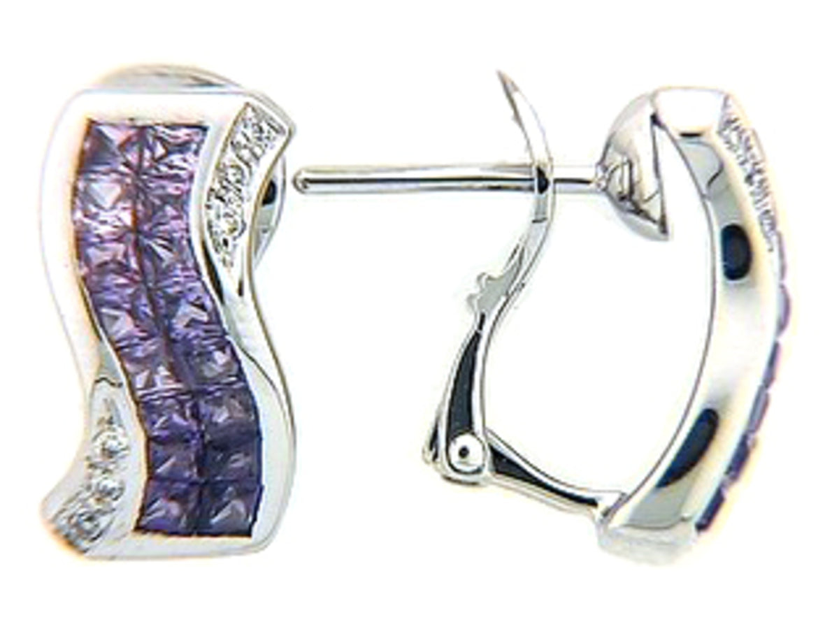 PURPLE SAPPHIRE & DIAMOND EARRING, 18KW (H), C=1.85