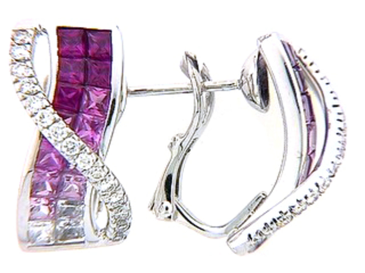 PINK SAPPHIRE & DIAMOND EARRING, 18KW (H), C=2.96