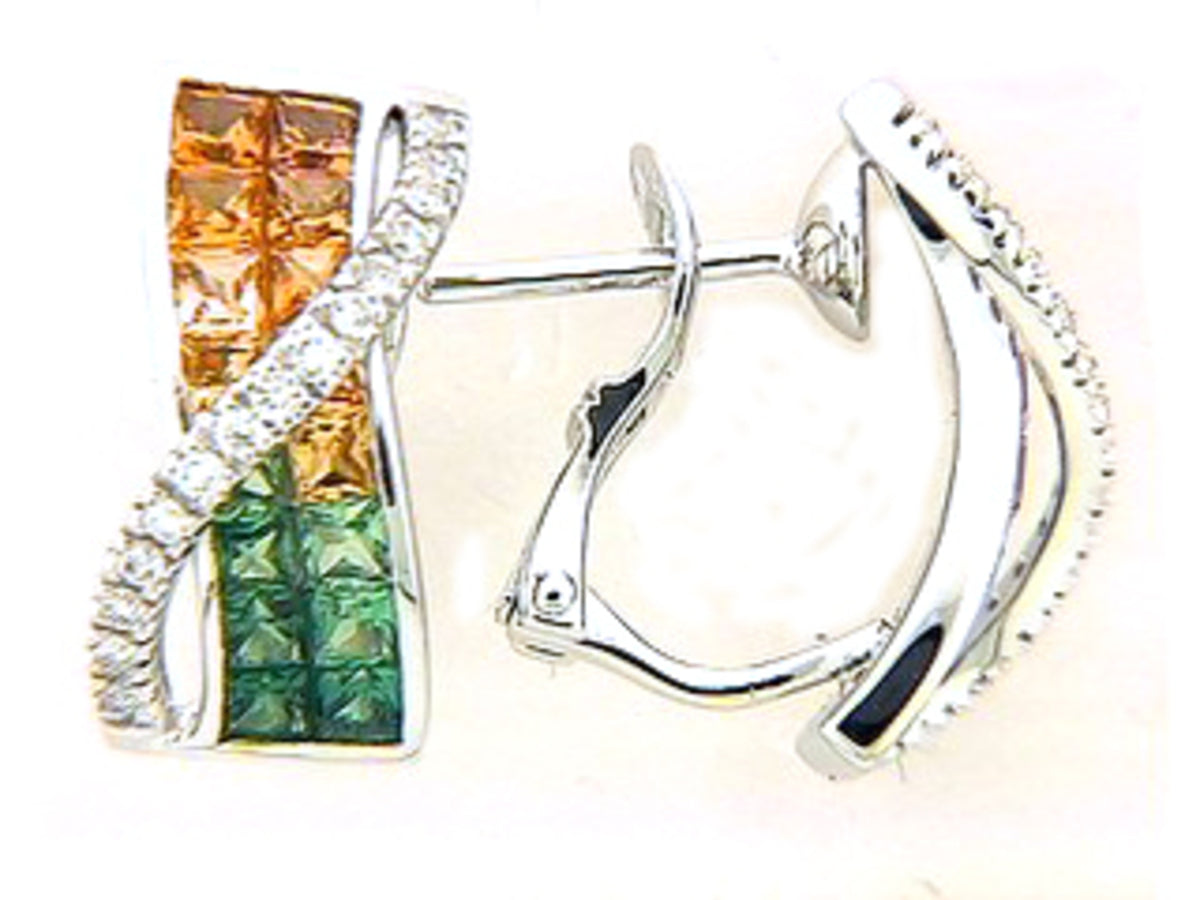 TSAVORITE, ORANGE SAPPHIRE & DIAMOND EARRING, 18KW (H/U), C=2.96