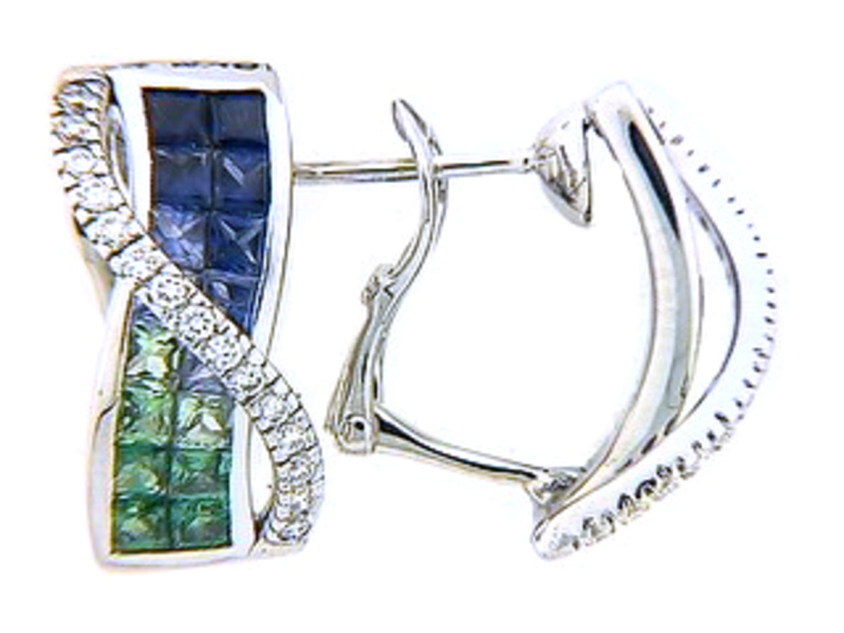 TSAVORITE, SAPPHIRE & DIAMOND EARRING, 18KW (H), C=2.96