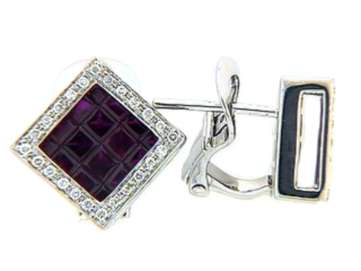 RUBY & DIAMOND EARRING, 14KW (H), C=3.30