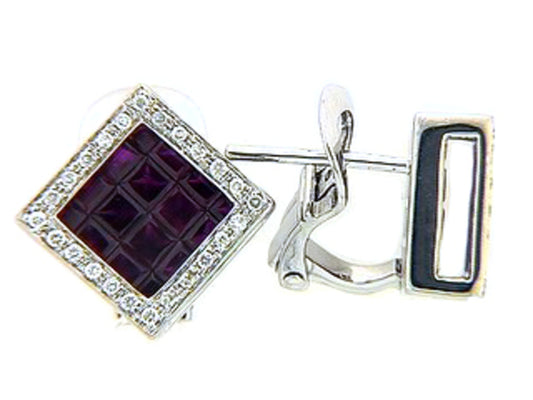 RUBY & DIAMOND EARRING, 14KW (H), C=3.30