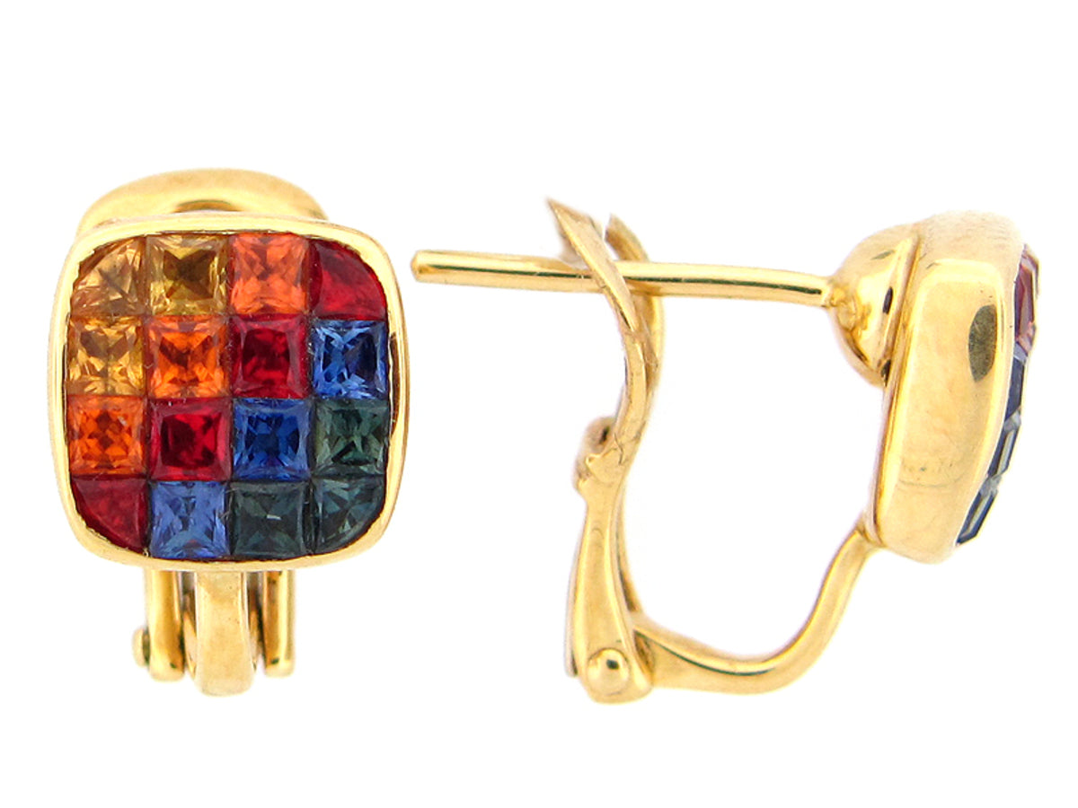 RAINBOW SAPPHIRE EARRING, 18KY (H/U)