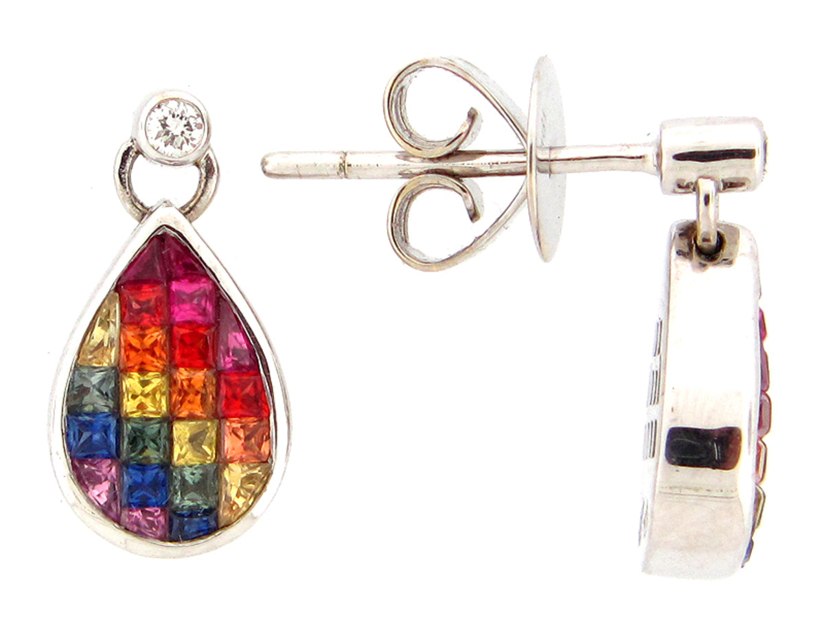 RAINBOW SAPPHIRE & DIAMOND EARRING, 18KW (H/U), C=1.93