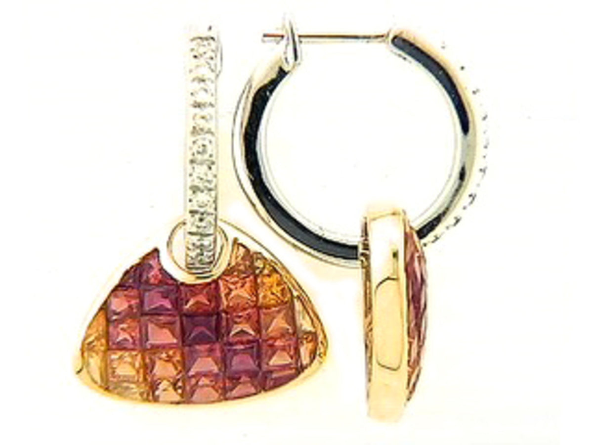 ORANGE SAPPHIRE & DIAMOND EARRING, 18KT (H/U), C=3.60