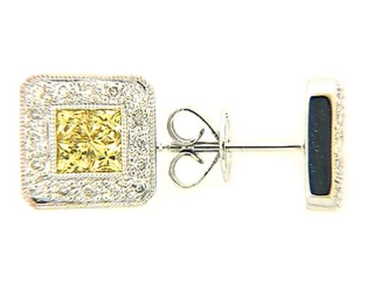 YELLOW SAPPHIRE & DIAMOND EARRING, 18KW (H/U), C=0.54