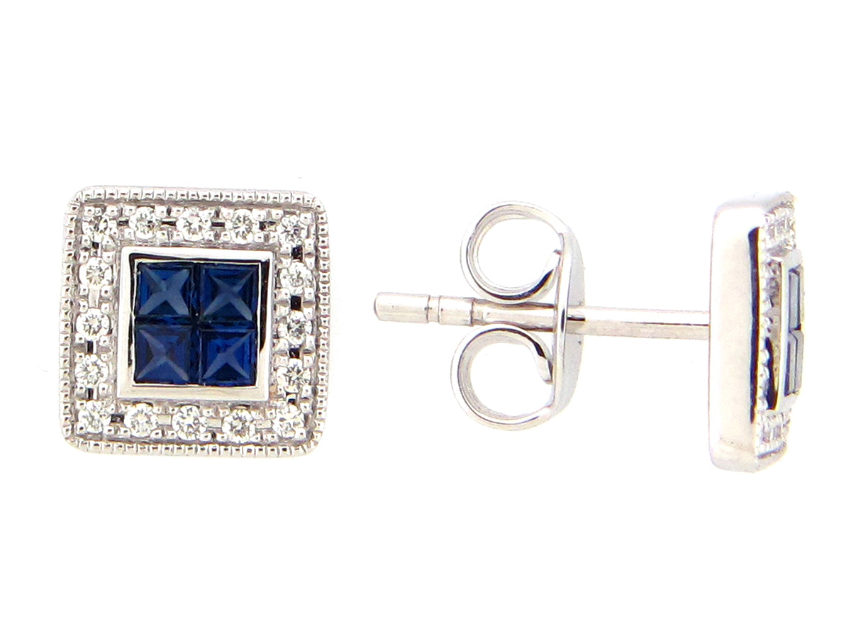 SAPPHIRE & DIAMOND SQUARE STUD EARRING