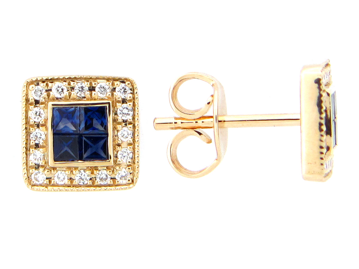 SAPPHIRE & DIAMOND SQUARE STUD EARRING