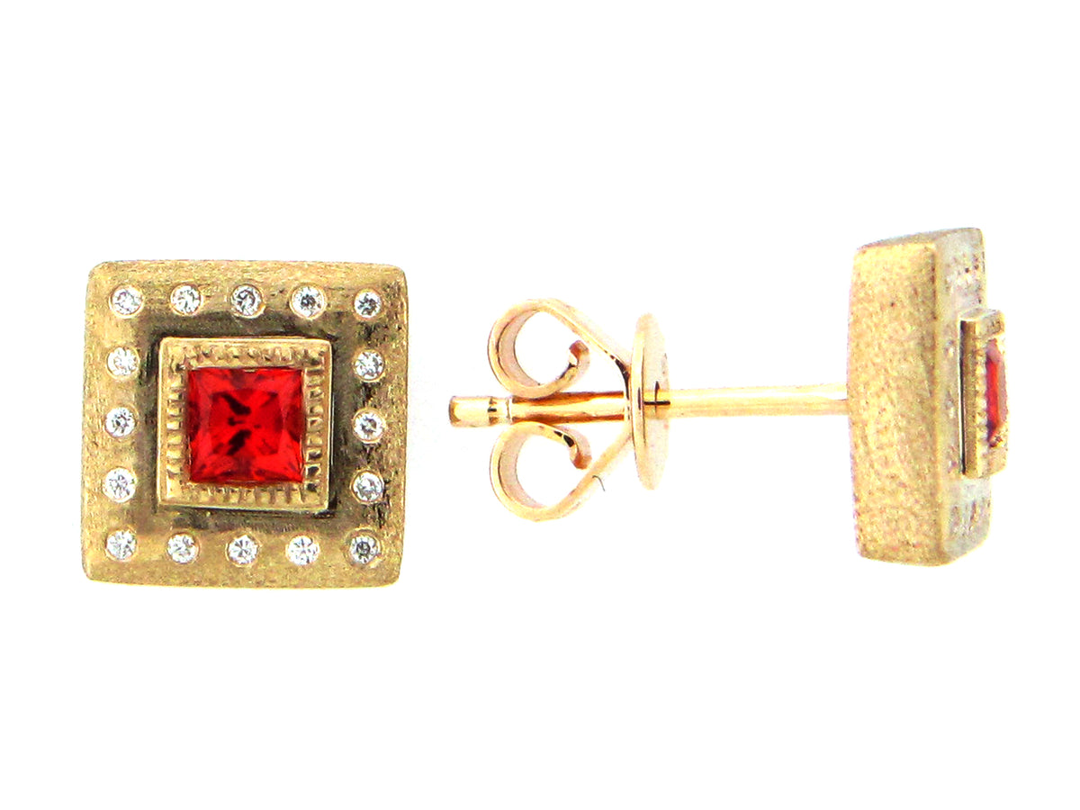 ORANGE SAPPHIRE & DIAMOND EARRING, 14KW (U)