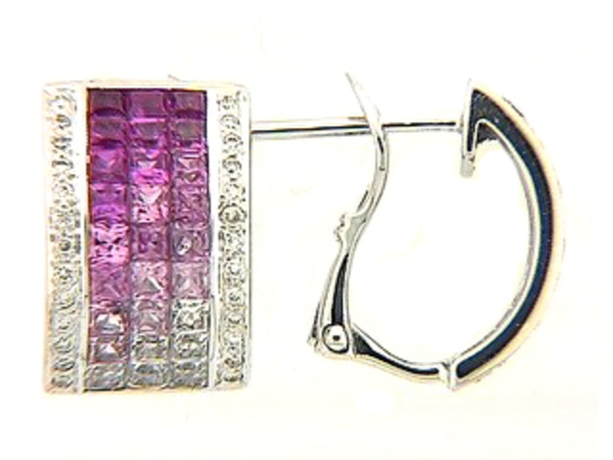 Pink Sapphire Diamond Earring, 18kw (H), C=2.43