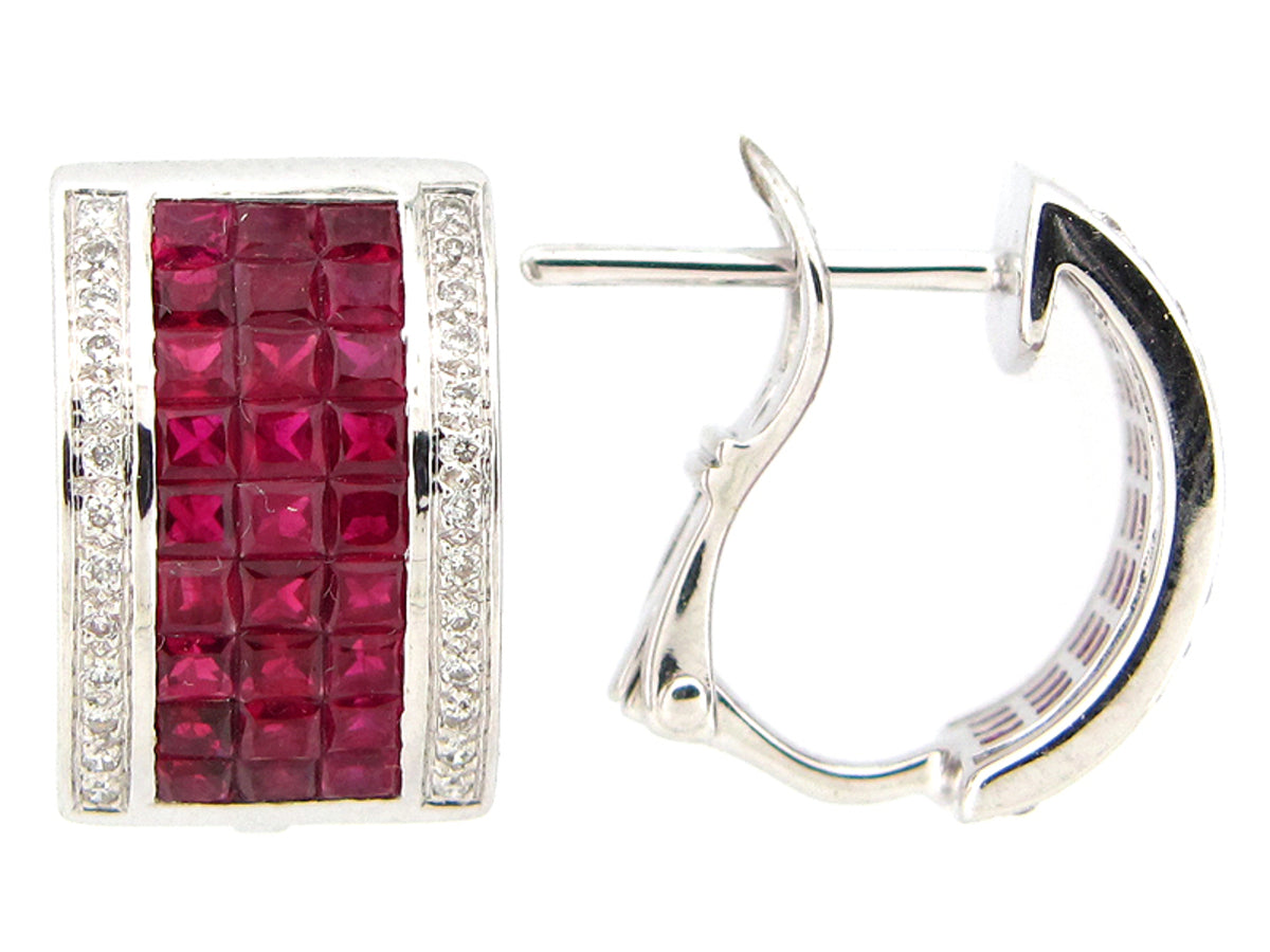 RUBY & DIAMOND EARRING, 14KW (H), C=2.43