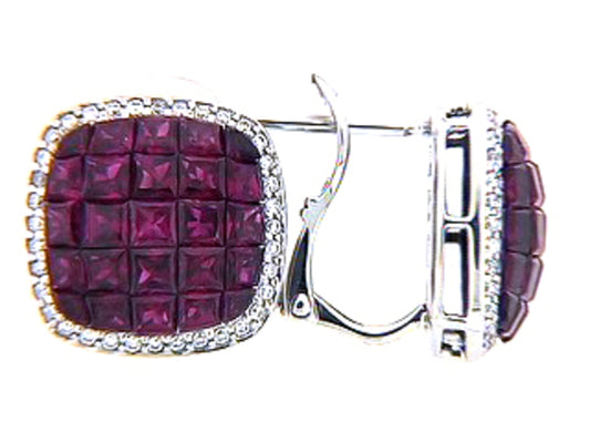 RUBY & DIAMOND EARRING, 18KW (H), C=4.00