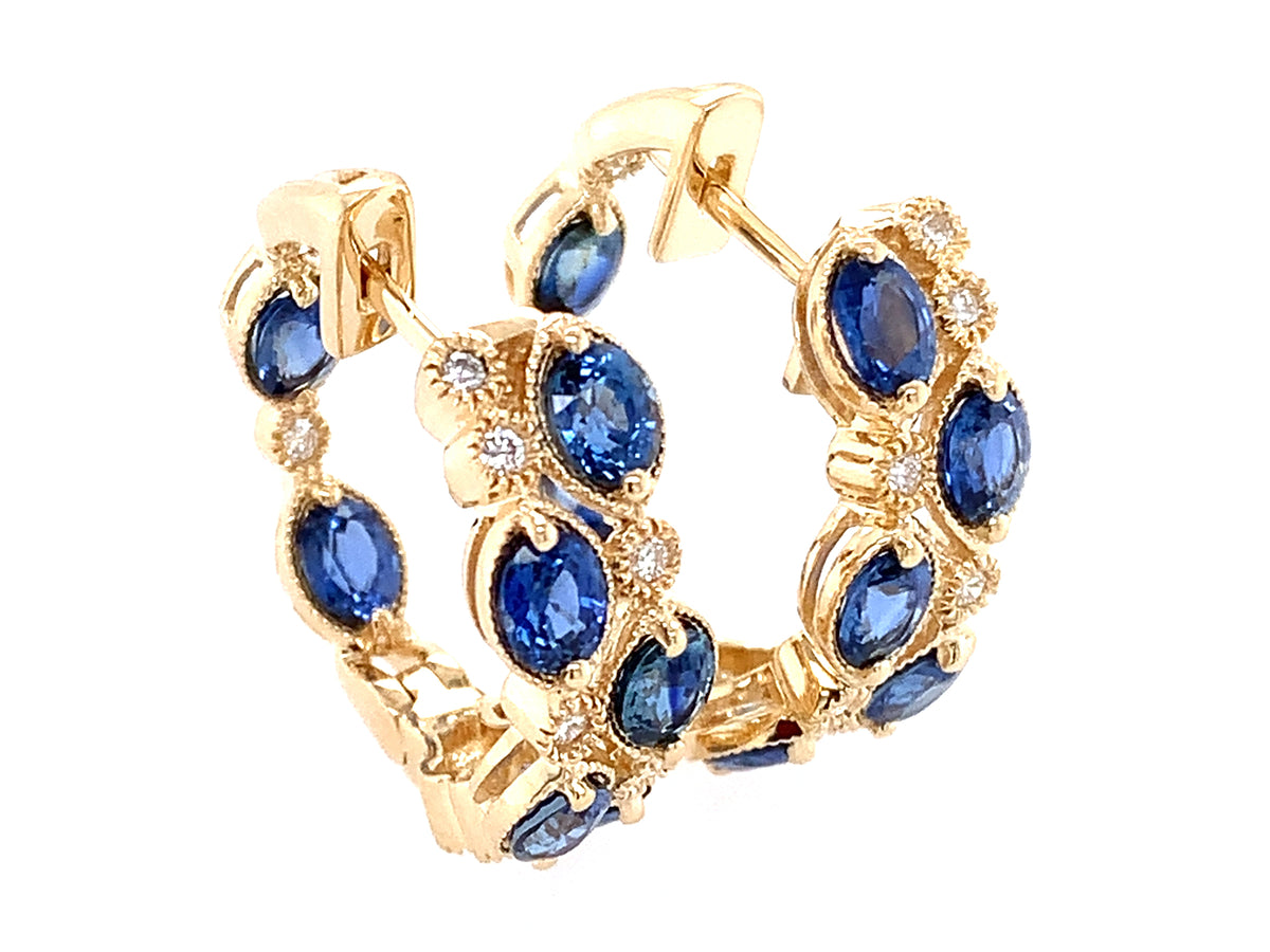SAPPHIRE & DIAMOND 2 ROW EARRING, 14KY (H)
