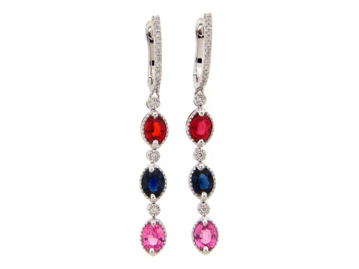 RAINBOW SAPPHIRE 3 STONE DROP EARRING