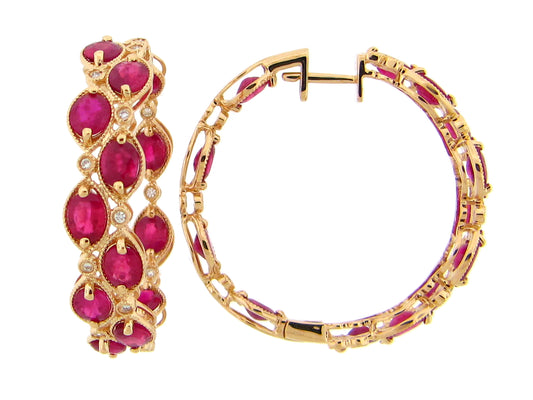 RUBY & DIAMOND 2 ROW EARRING, 18KY (H)