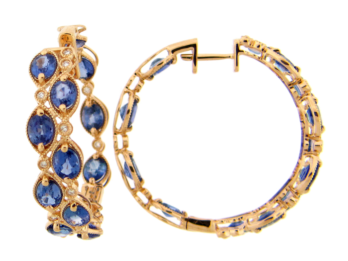 SAPPHIRE & DIAMOND 2 ROW EARRING, 14KY (H)