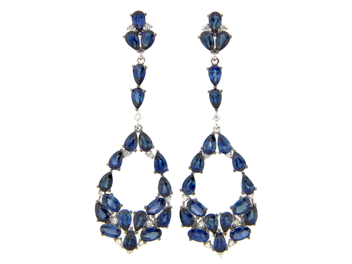 SAPPHIRE & DIAMOND PEAR DROP EARRING, 14KW (H)
