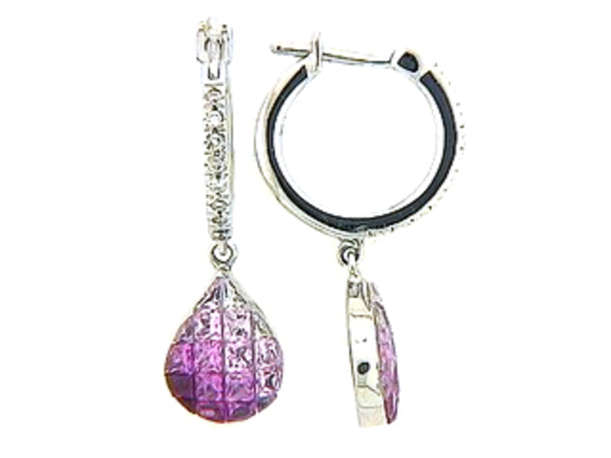 PINK SAPPHIRE & DIAMOND EARRING, 18KW (H), C=2.09