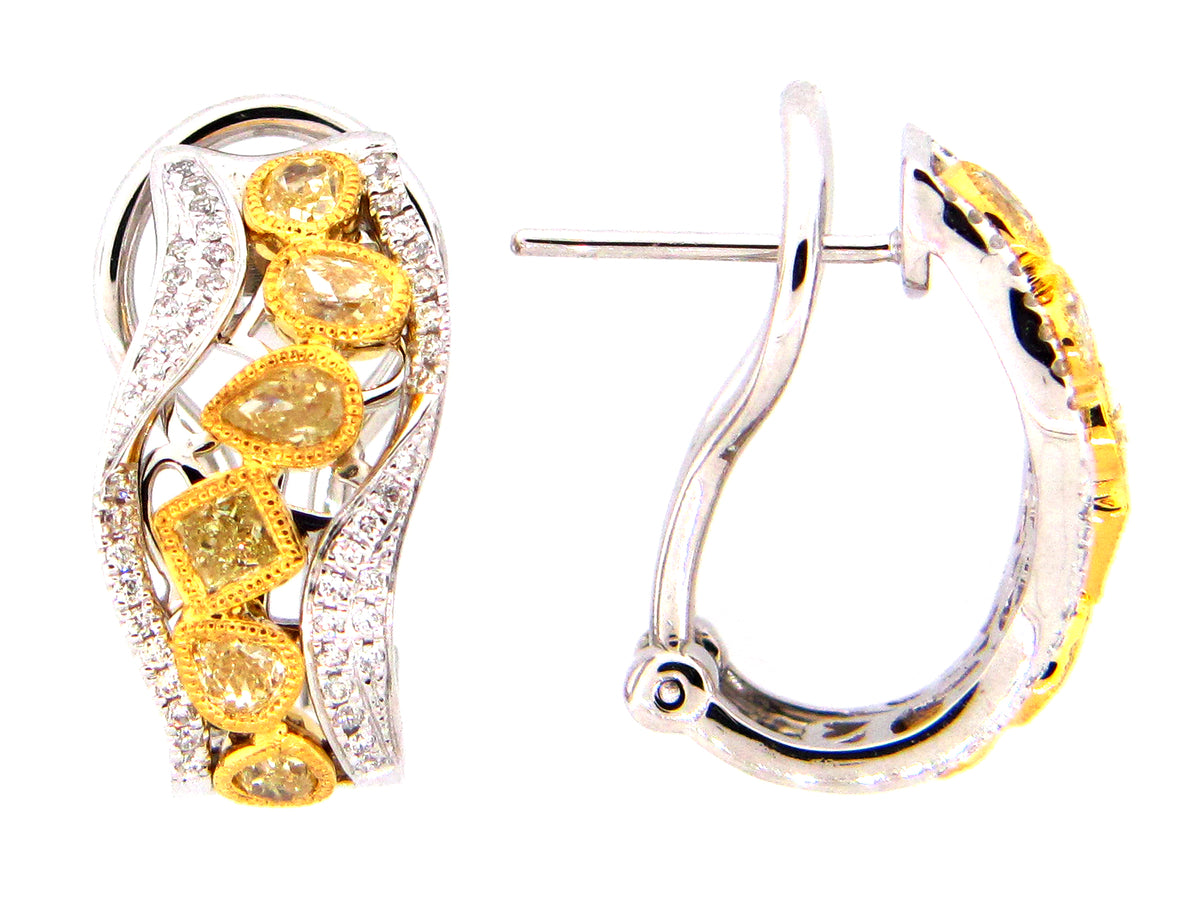 YELLOW & WHITE DIAMOND EARRING, 18KT (N)