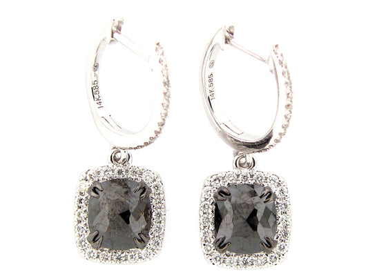 Rose Cut Black White Diamond Earring, 14kw (R/N)