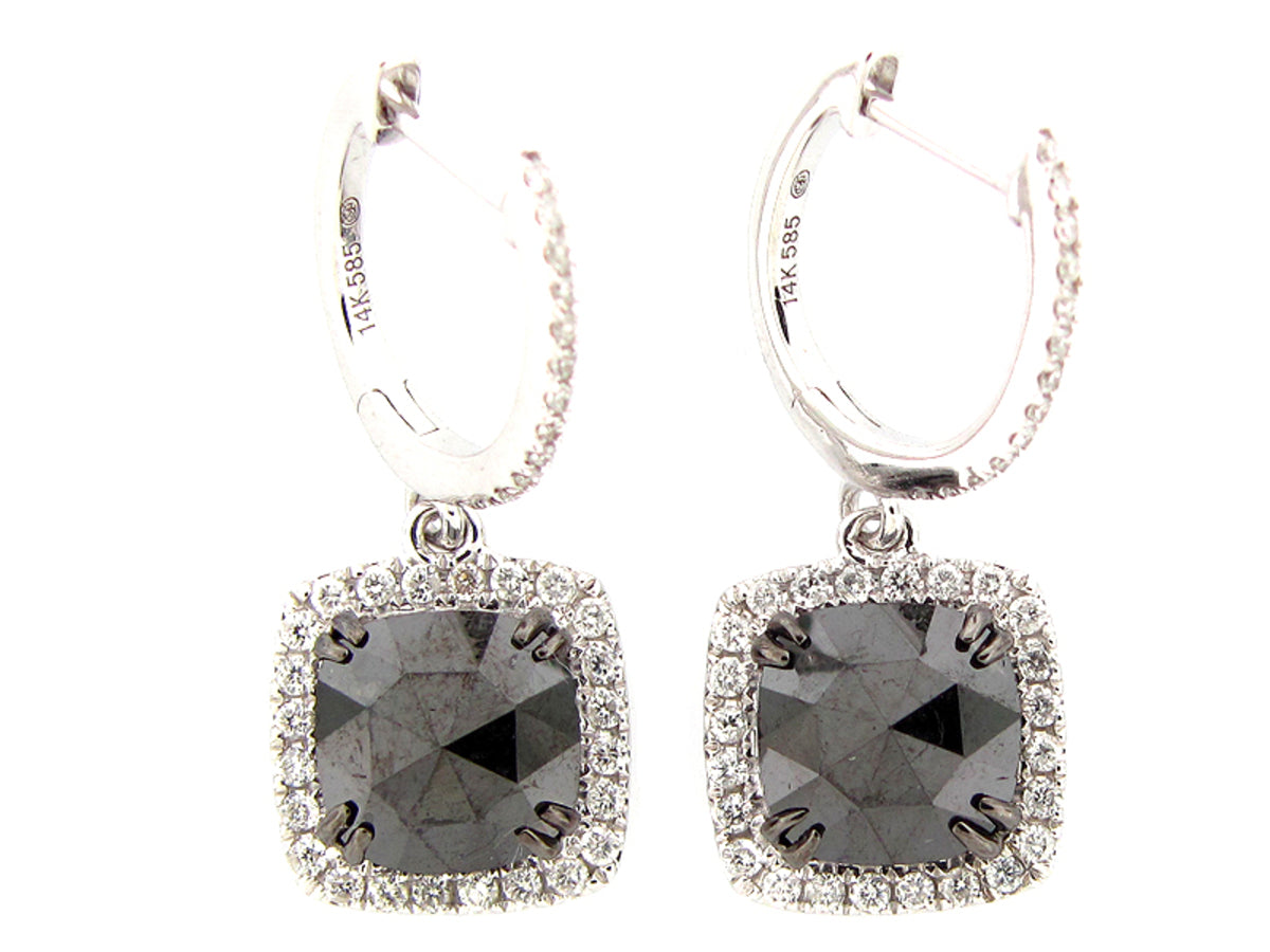 ROSE CUT BLACK & WHITE DIAMOND EARRING, 14KW (R/N)