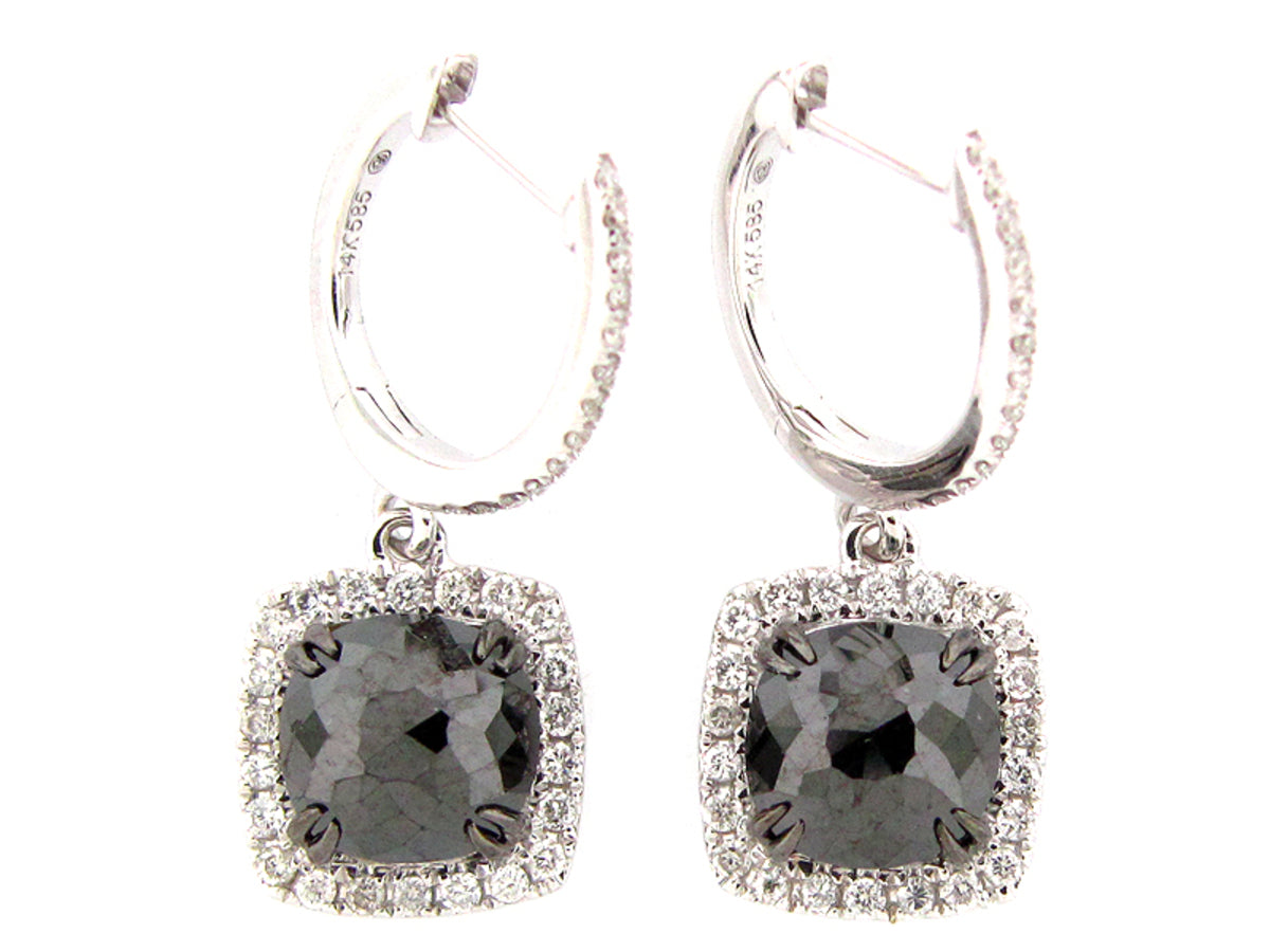 ROSE CUT BLACK & WHITE DIAMOND EARRING, 14KW (R/N)
