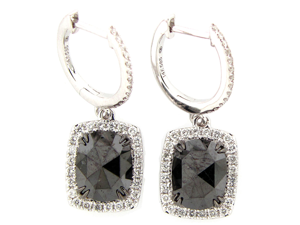 ROSE CUT BLACK & WHITE DIAMOND EARRING, 14KW (R/N)