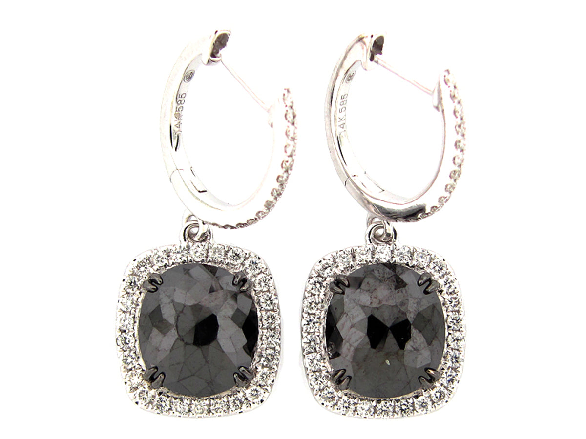 ROSE CUT BLACK & WHITE DIAMOND EARRING, 14KW (R/N)