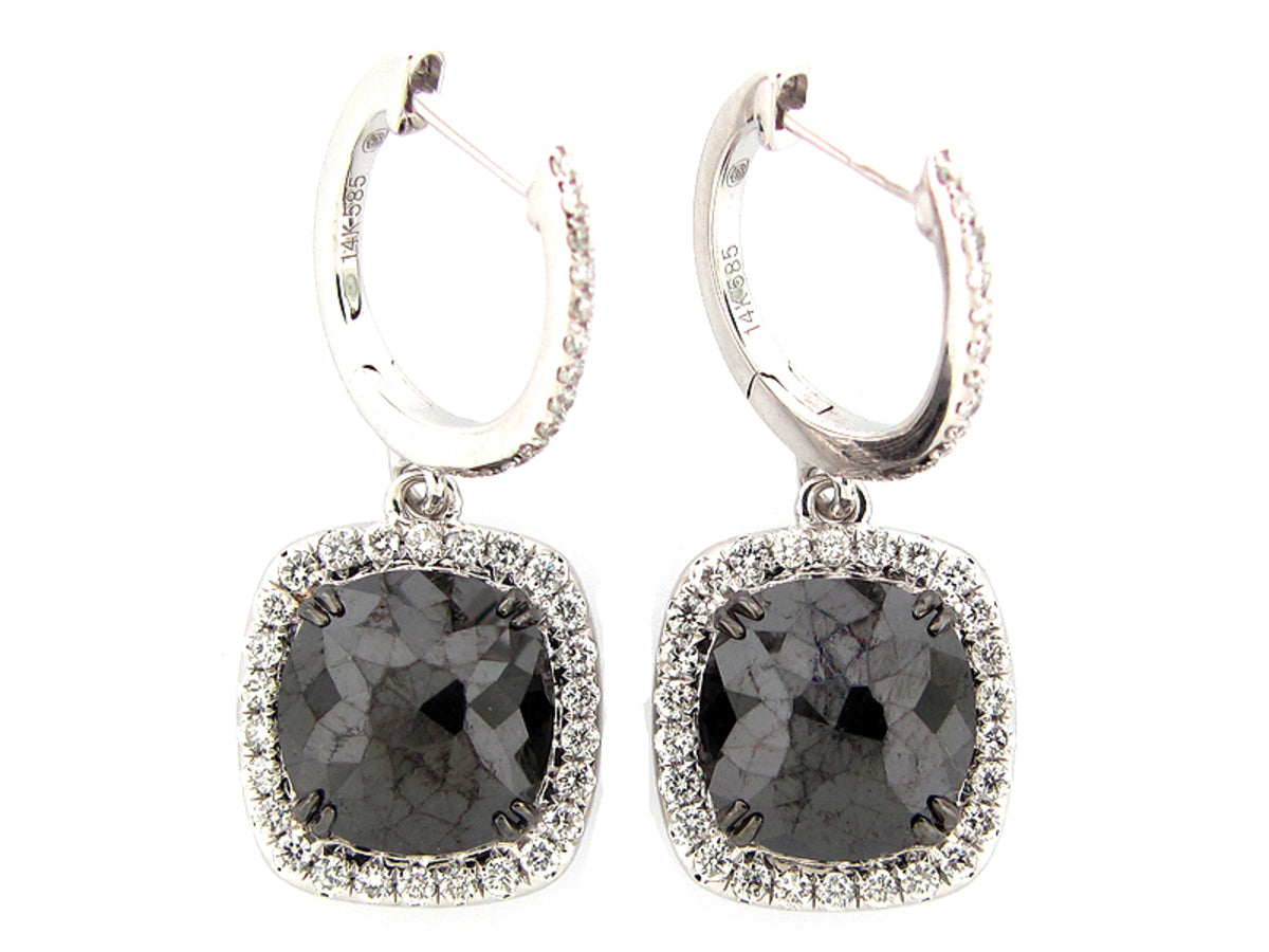 ROSE CUT BLACK & WHITE DIAMOND EARRING, 14KW (R/N)