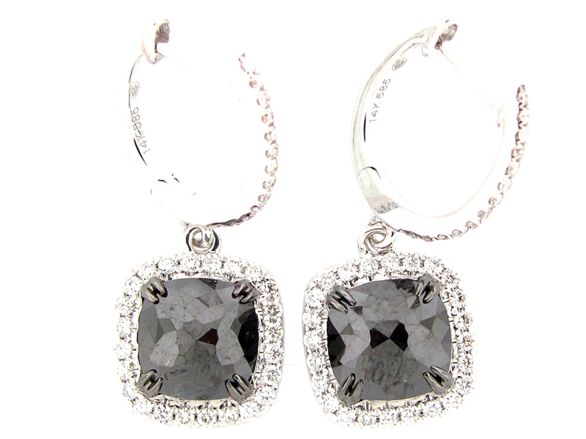 ROSE CUT BLACK & WHITE DIAMOND EARRING, 14KW (R)